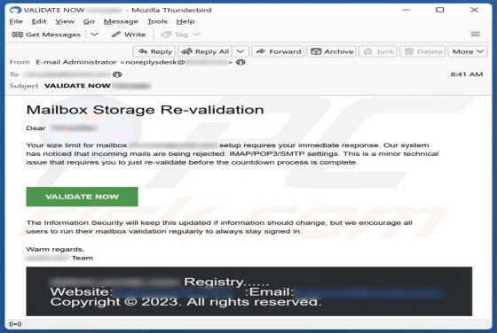 Mailbox Storage Re-validation Scam