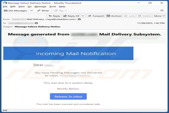 Incoming Mail Notification Email Scam