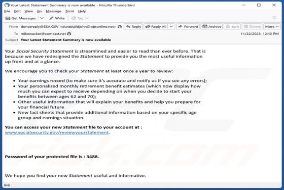 Social Security Statement Email Virus