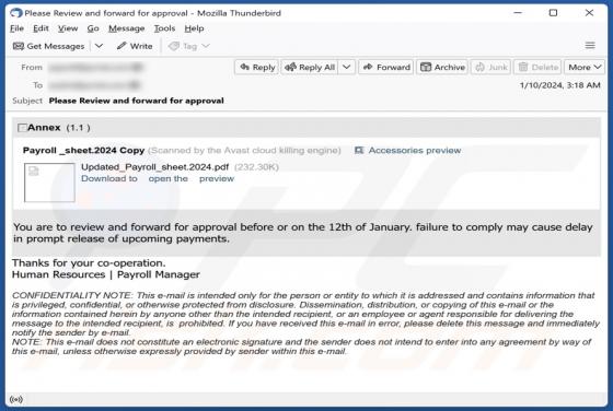 Payroll Sheet Email Scam