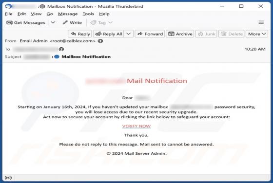 Mailbox Password Security Update Email Scam