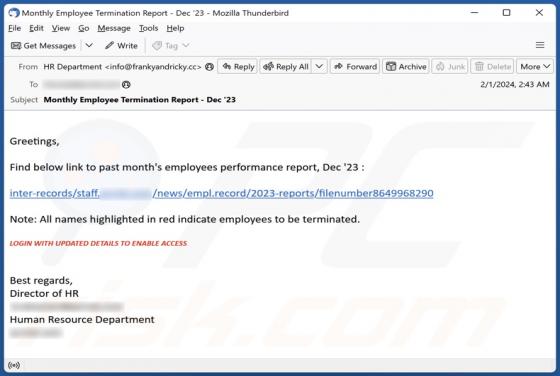 Employees Performance Report Email Scam