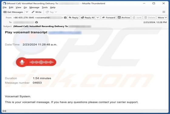Voicemail Transcript Email Scam