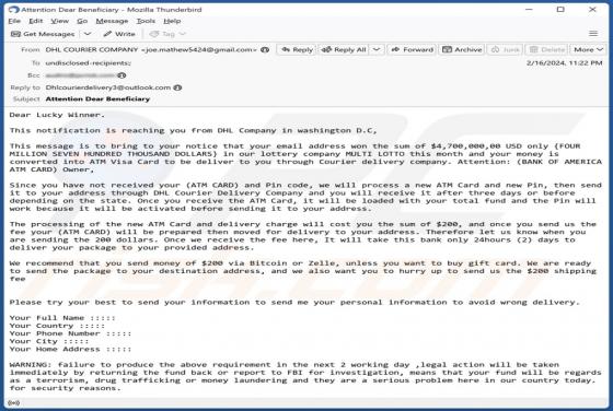 DHL Lottery Email Scam