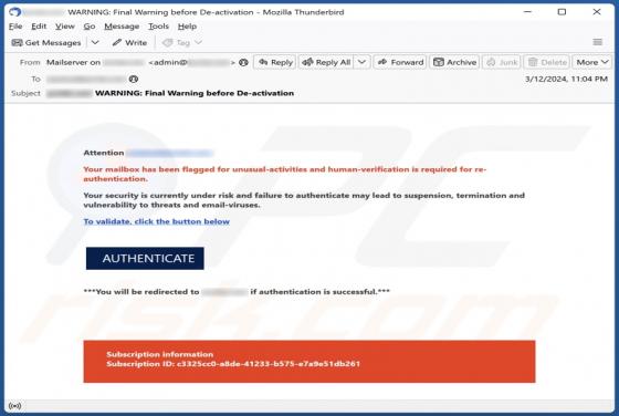 Mailbox Flagged For Unusual-Activities Email Scam