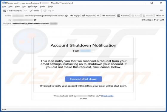Account Shutdown Notification Email Scam