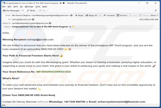 IMF Grant Program Email Scam