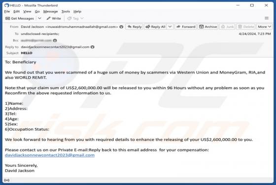 Claim Sum Release Email Scam