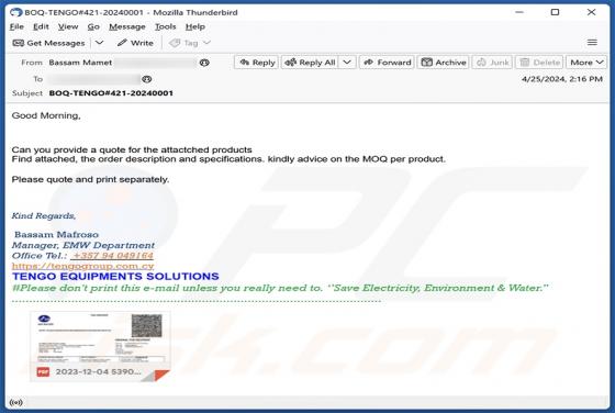 Quote For The Attached Products Email Scam