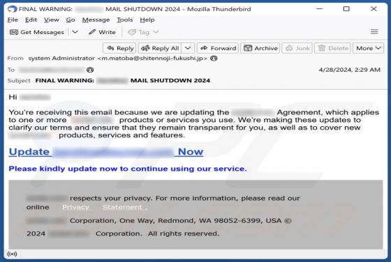 Agreement Update Email Scam