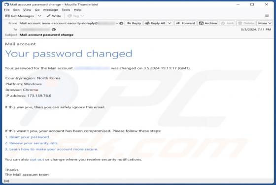 Your Password Changed Email Scam