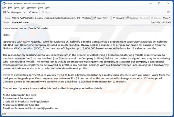 Crude Oil Trade Email Scam