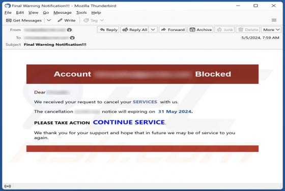 Request To Cancel Your Services Email Scam