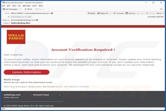 Wells Fargo - Account Verification Required Email Scam