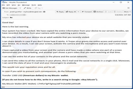 Your System Has Been Cracked Email Scam