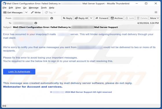 Error In Your IMAP/POP3 Mails Server Scam