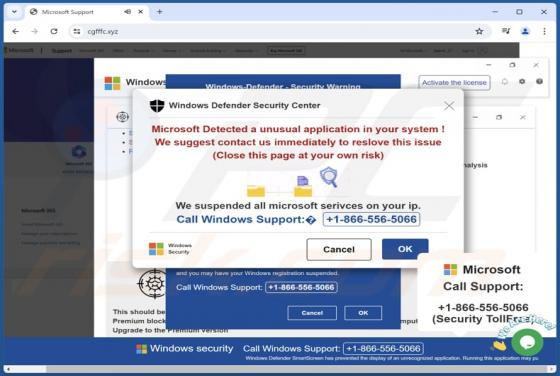 Microsoft Detected A Unusual Application In Your System POP-UP Scam