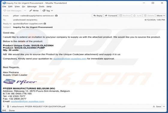 Pfizer Supply Email Scam