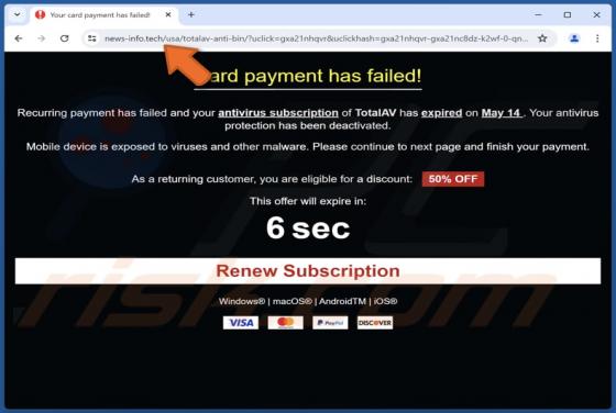 TotalAV - Card Payment Has Failed! POP-UP Scam