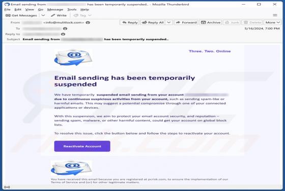 Email Sending Has Been Temporarily Suspended Scam