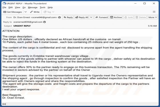 Cargo Shipment Email Scam