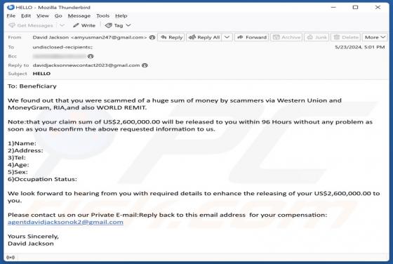 You Were Scammed A Huge Sum Of Money Email Scam