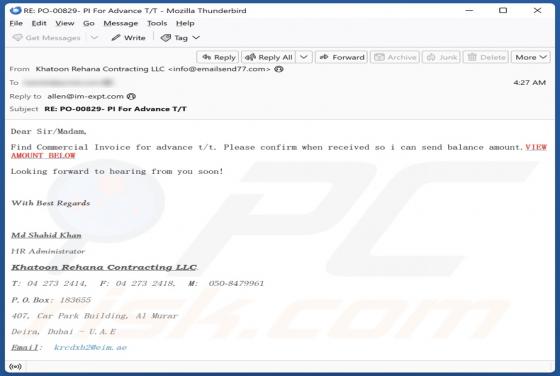 Commercial Invoice Email Scam