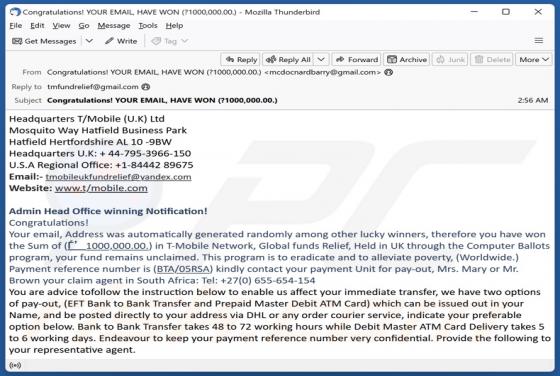 T-Mobile Network Global Funds Relief Email Scam