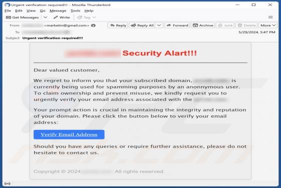 Subscribed Domain Used For Spamming Purposes Email Scam
