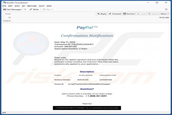 PayPal Confirmation Notification Email Scam