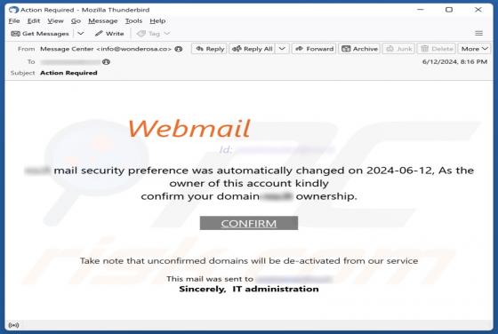 Webmail - Confirm Domain Ownership Email Scam