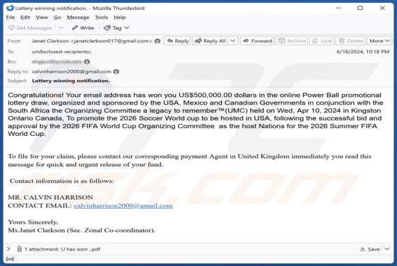 2026 FIFA World Cup Lottery Email Scam