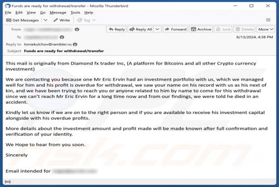 Investment Portfolio Withdrawal Email Scam