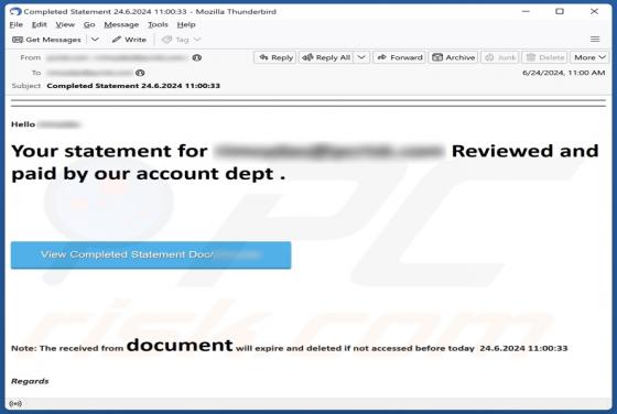 Your Statement Reviewed And Paid Email Scam