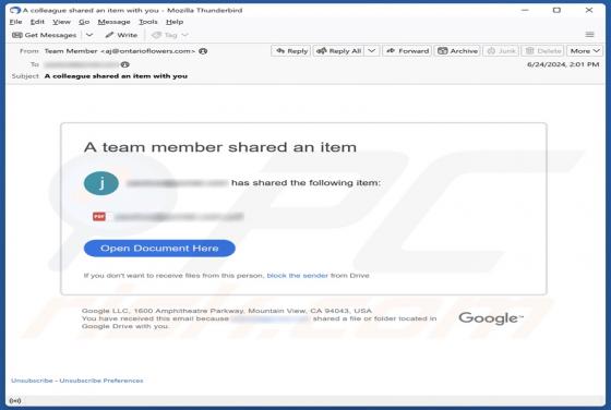 A Team Member Shared An Item Email Scam
