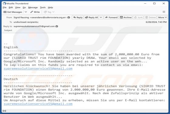 Sigrid Trust Rim Foundation Email Scam
