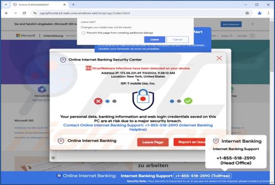 Online Internet Banking Security Center POP-UP Scam