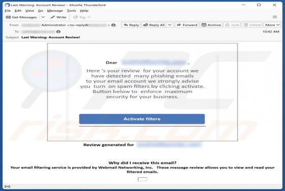 Review For Your Account Email Scam