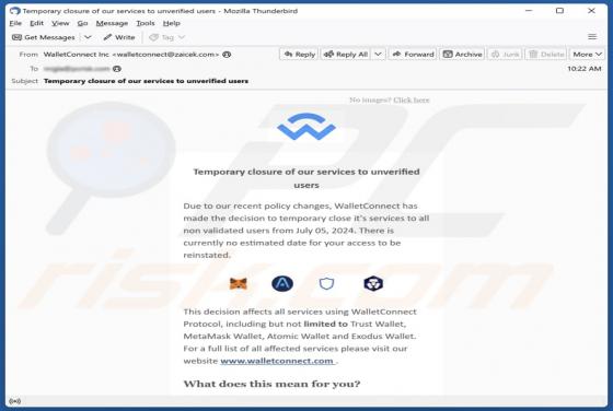 WalletConnect Temporary Closure Email Scam