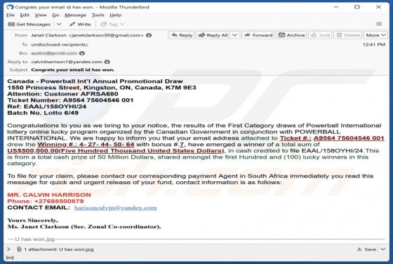 Canada - Powerball Email Scam