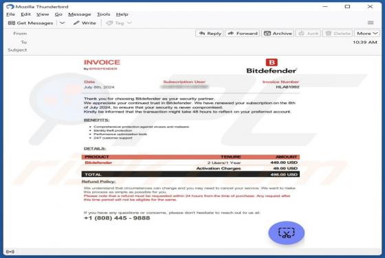 Bitdefender Subscription Renewal Email Scam