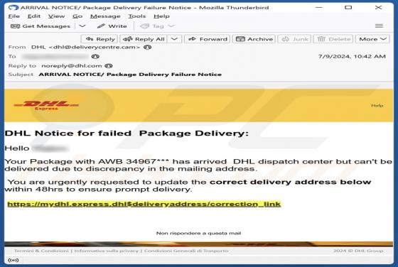 DHL - Notice For Failed Package Delivery Email Scam