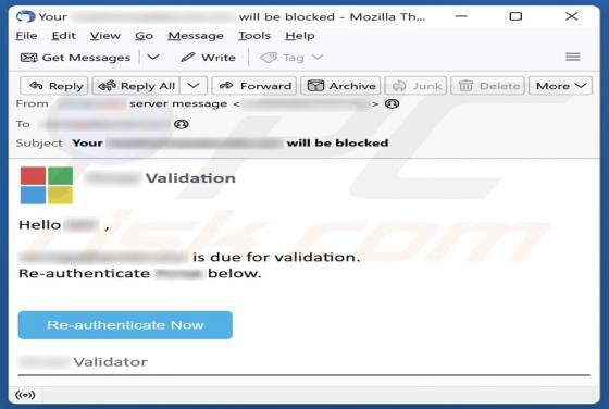 Email Is Due For Validation Scam