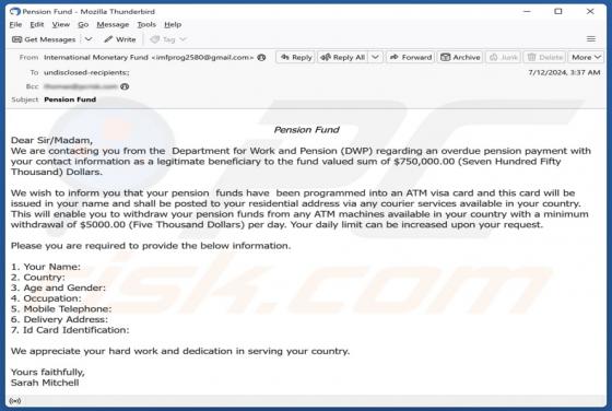 Department For Work And Pension (DWP) Email Scam