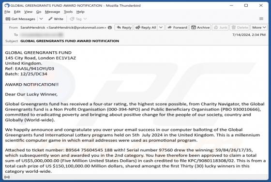 Global Greengrants Fund Lottery Email Scam