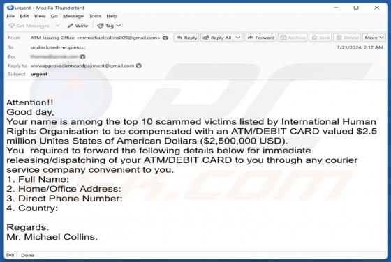 International Human Rights Organisation Compensation Email Scam