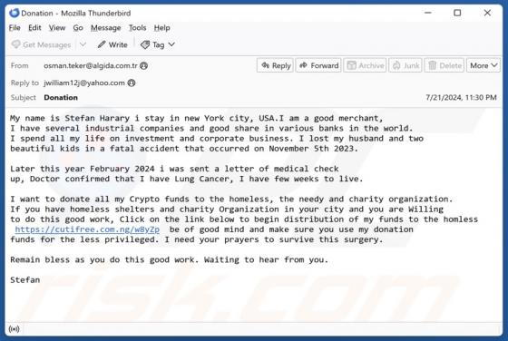 Donation Of Crypto Funds Email Scam