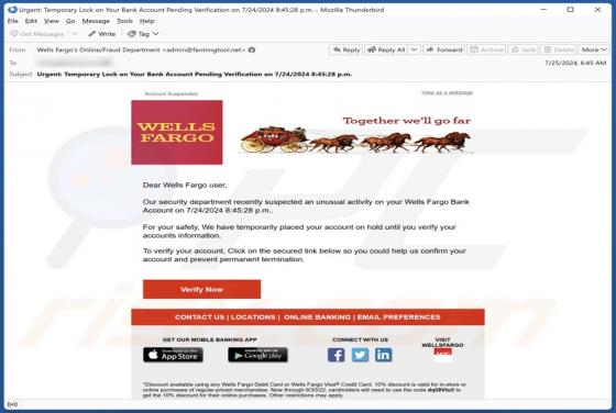 Wells Fargo - Unusual Account Activity Email Scam