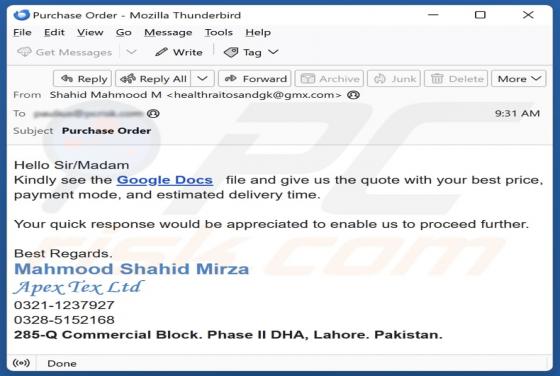 Order Details Email Scam
