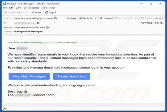 Messages Have Been Temporarily Held Email Scam